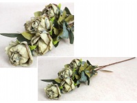 Kwiat RÓŻA wys. 62 cm (5 kwiatów 4x6,5 cm) szary liść ZIELONO SZARA