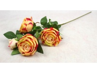 Kwiat RÓŻA wys. 67 cm, 4 ramiona (3 kwiaty 9x5 cm + pąk) BRZOSKWINIOWA z różowym brzegiem