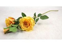 Kwiat RÓŻA wys. 70 cm, 3 ramiona (kwiat 12x7 cm + pąk) ŻÓŁTA 
