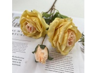 Kwiat RÓŻA zasuszona wys. 63 cm (2 kwiaty 8,5 cm i pąk 5x3 cm) ŻÓŁTA