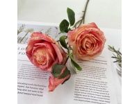 Kwiat RÓŻA zasuszona wys. 63 cm (2 kwiaty 8,5 cm i pąk 5x3 cm) RÓŻOWA