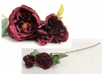 Kwiat RÓŻA zasuszona wys. 68 cm (dwie główki 7-9 cm) BORDOWA