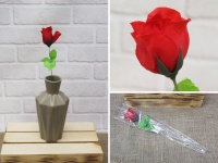 Kwiat sztuczny RÓŻA w folii łodyga 34 cm kwiat 5 cm 1 szt - CZERWONA