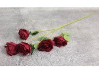 Kwiat sztuczny RÓŻA wys. 85 cm (5 kwiatów 10 cm) BORDOWA