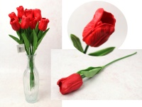 Kwiat TULIPAN piankowy wys. 34 cm (kwiat 4,5x3,5 cm) CZERWONY - 1 szt