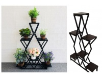 Kwietnik metalowy z drewnianymi półkami 100x76x20 cm CZARNY, półki ciemny brąz