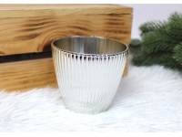 l Osłonka, doniczka dekoracyjna karbowana SREBRNA plastik 9x8,5 cm