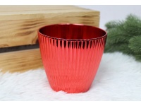l Osłonka, doniczka dekoracyjna karbowana CZERWONA plastik 11,5x10 cm