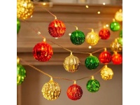 Lampki 10 LED kolorowe kule (5 cm) światło białe ciepłe na prąd 200 cm