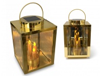 Latarnia solarna z potrójną świecą plastikowa 35x18x18 cm - ZŁOTA