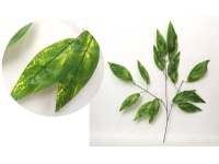 Liść silikonowy 3-ramienny MANGO 70 cm zielono żółty nakrapiany - 1 szt