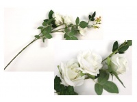 Kwiat RÓŻA welur wys. 75 cm (3 kwiaty 6,5-7 cm) BIAŁA