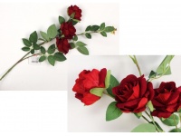 Kwiat RÓŻA welur wys. 75 cm (3 kwiaty 6,5-7 cm) CZERWONA