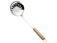 Łyżka cedzakowa stalowa z drewniną rączką 11,5x37 cm