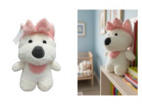 Maskotka, pluszak PIES Z RÓŻOWĄ KOKARDĄ 26x18x14 cm - KREMOWY