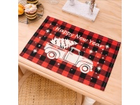 Mata na stół świąteczna, bożonarodzeniowa SAMOCHÓD 43x29 cm CZERWONO -CZARNA KRATA