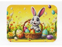 Mata stołowa 40x30 cm BAJKOWY ZAJĄC W KOSZYKU Z PISANKAMI NA ŻÓŁTYM TLE