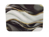 Mata stołowa 40x30 cm FALA CZARNO SREBRNA ZE ZŁOTYMI PASAMI