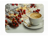 Mata stołowa 40x30 cm KAWA W FILIŻANCE ZE ZŁOTĄ ŁYŻECZKĄ, CZERWONE KULKI