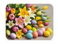 Mata stołowa 40x30 cm KOLOROWE PISANKI, TULIPANY, LILIE NA SZARYM TLE