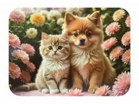 Mata stołowa 40x30 cm KOT Z PSEM NA TLE RÓŻOWEJ GERBERY 