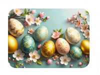 Mata stołowa 40x30 cm PISANKI ZE ZŁOTYM WZOREM I RÓŻOWYM KWIATEM WIŚNI