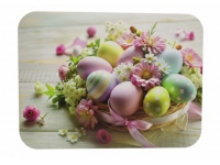 Mata stołowa 40x30 cm PISANKI PASTELOWE, GERBER W KOSZYCZKU Z RÓŻOWĄ KOKARDĄ