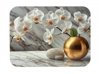 Mata stołowa 40x30 cm STORCZYK BIAŁY W ZŁOTYM WAZONIE NA MARMURKOWYM TLE