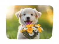 Mata stołowa 40x30 cm WESOŁY BIAŁY PIESEK Z BUKIETEM KWIATÓW