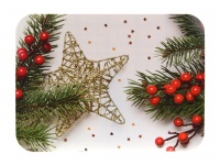 Mata stołowa 40x30 cm ZŁOTA GWIAZDA - CZERWONE KULKI, ŚWIERK