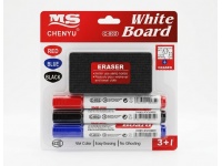 Mazaki, pisaki, flamastry SUCHOŚCIERALNE do tablic z gąbką kpl. 4 el. na blistrze 17x17 cm