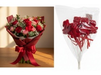 Miś na piku styropianowy flokowany 28x7 cm kpl 6 szt CZERWONY