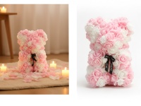 Miś, niedźwiadek z biało różowych piankowych róż 23 cm