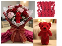 Miś styropianowy flokowany 11x7 cm kpl 10 szt CZERWONY