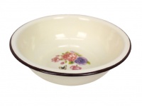 Miska emaliowana 22x6,5 cm - KREMOWA wzór KWIATY