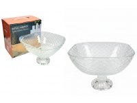 Miska szklana na nóżce tłoczony wzór romby 20x20x14 cm