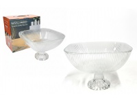 Miska szklana na nóżce tłoczony wzór paski 20x20x14 cm