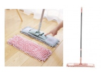 Mop płaski mikrofibra z frędzelkami + kij teleskopowy PASTELOWY RÓŻOWY 130 cm