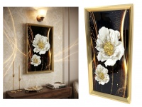 Obraz dekoracyjny z kryształkami 3D złota rama BIAŁE MAGNOLIE 42x22 cm