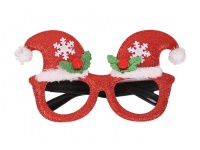 Okulary świąteczne CZAPKI MIKOŁAJA 14,5x9,5 cm CZERWONE BROKATOWE
