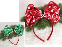 Opaska świąteczna na głowę KOKARDA w gwiazdki z oczami 23x21 cm MIX KOLOR - 1 szt