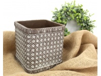 Osłonka, doniczka ceramiczna KWADRAT z wzorem 15 cm - BRĄZ