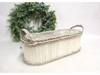 Osłonka drewniana KORYTKO OWALNE z folią 38x15x15 cm BIELONA