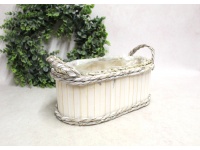 Osłonka drewniana KORYTKO OWALNE z folią 33x14x14 cm BIELONA