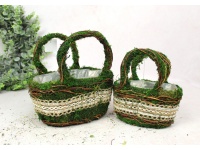 Osłonka, koszyk mech, gałązki, juta  24x25x17 i 18x19x10 cm kpl 2 szt