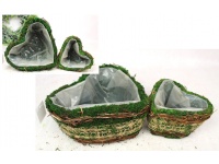 Osłonka mech, gałązki, juta SERCE 23x23x11 i 16x16x9 cm kpl 2 szt