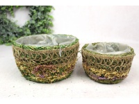 Osłonka mech, gałązki suszone kwiaty, juta OKRĄGŁA 20x12 i 15x9 cm kpl 2 szt