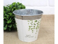 Osłonka metalowa okrągła 13x12x9 cm - ZIELONE LISTKI LOVE