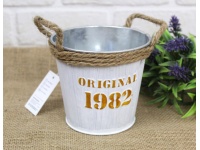 Osłonka metalowa OKRĄGŁA uszy ze sznurka jutowego ORIGINAL 1982 12x11x9 cm 