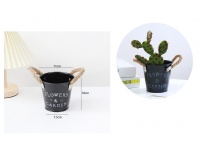 Osłonka metalowa z uszami ze sznurka jutowego 10x11x7,5 cm CZARNA